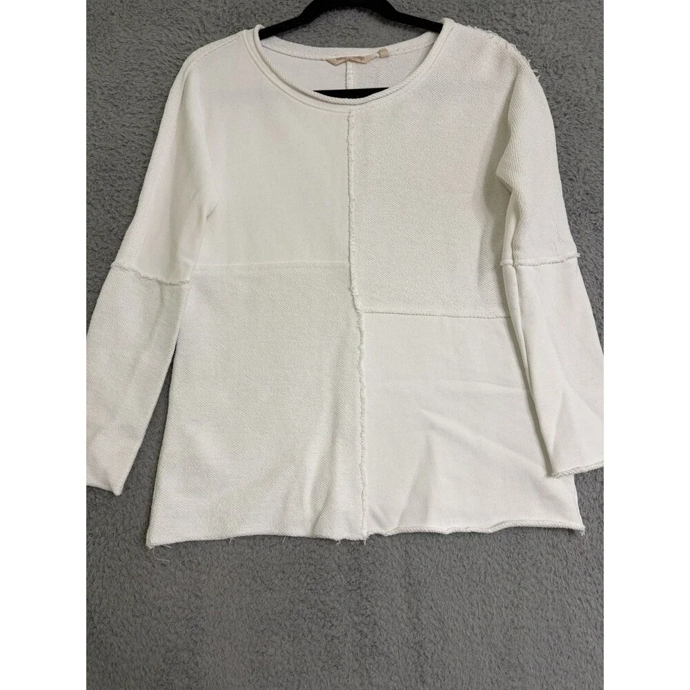 Soft surroundings Cream textured block colorblock sweatshirt Terry Cloth Size XS